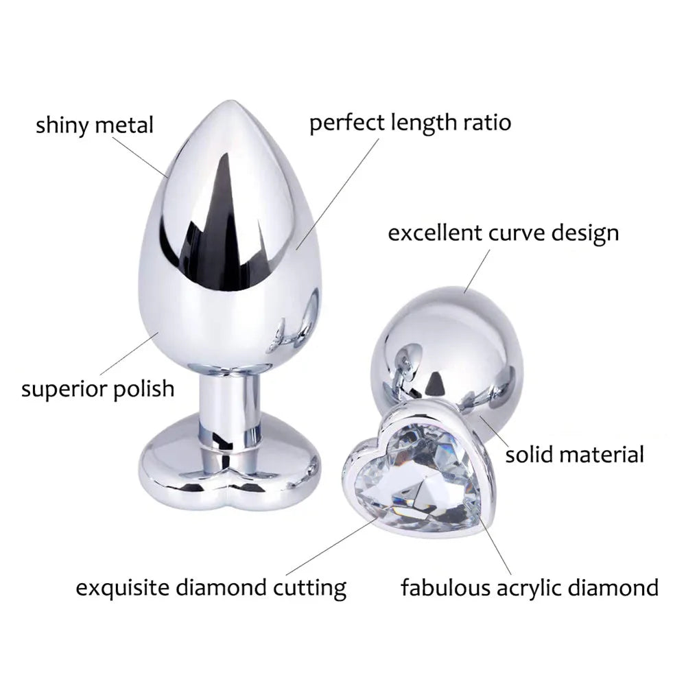 Metal Anal Sex Toys for Adult Men Women Tail Anal Plug Heart Shape Diamond Metal Butt Erotic Vagina Stimulator Prostate Massage EROCIT