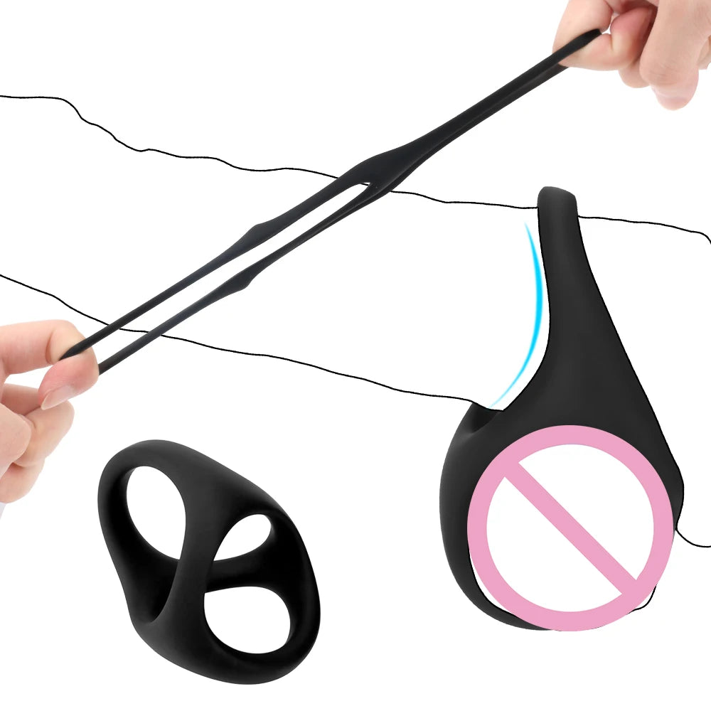 IKOKY Cock Ring Soft Silicone Sex Toys for Men Male Masturbator Sexy Dual Ring Penis Ring Men Time Delay Ejaculation EROCIT