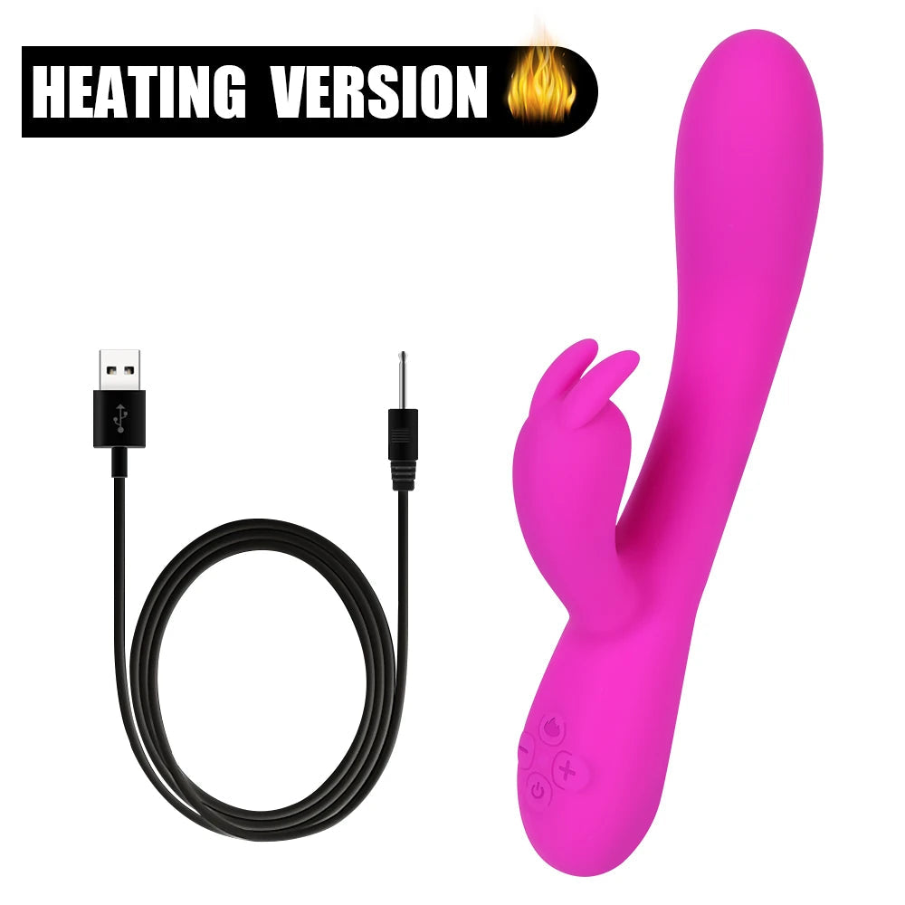 20cm Heated Dildo Rabbit Vibrator For Women Clitoris Nipple Stimulator Vaginal Anal Plug Sex Toys Female Masturbator Erotic Shop EROCIT