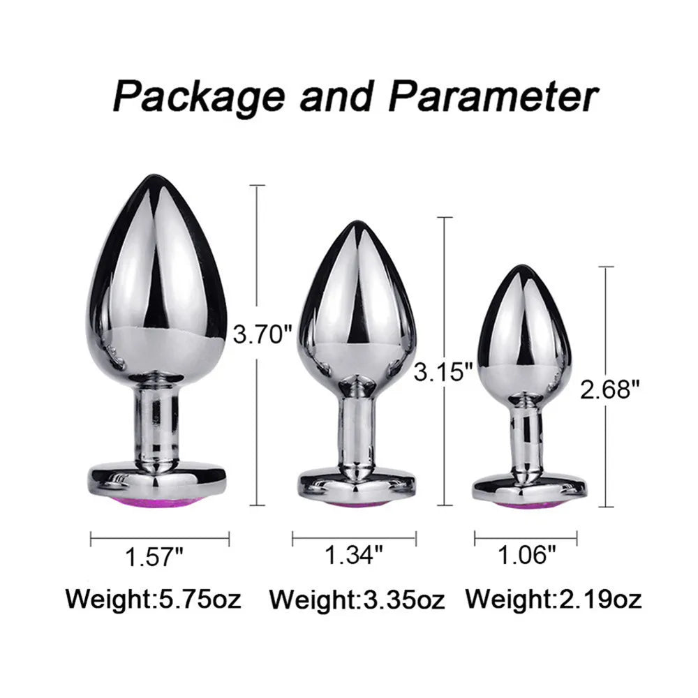 Anal Plug Heart 3 Sizes Stainless Steel Crystal Anal Plug Removable Butt Plug Stimulator Anal Sex Toys Prostate Massager Dildo EROCIT