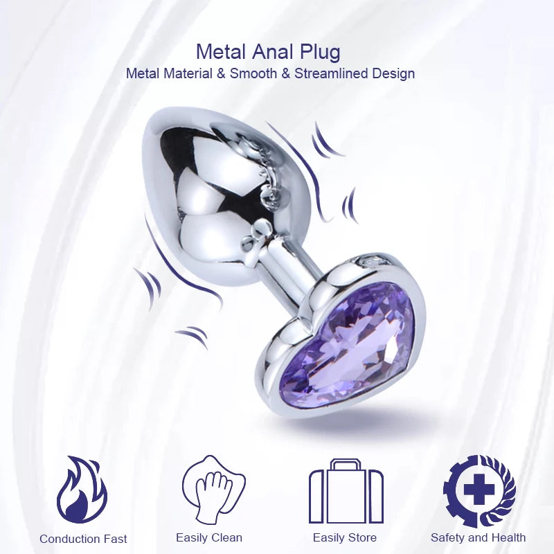 Anal Plug Heart 3 Sizes Stainless Steel Crystal Anal Plug Removable Butt Plug Stimulator Anal Sex Toys Prostate Massager Dildo EROCIT
