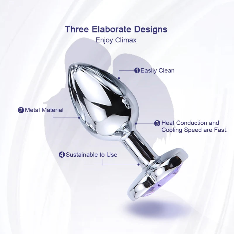 Anal Plug Heart 3 Sizes Stainless Steel Crystal Anal Plug Removable Butt Plug Stimulator Anal Sex Toys Prostate Massager Dildo EROCIT