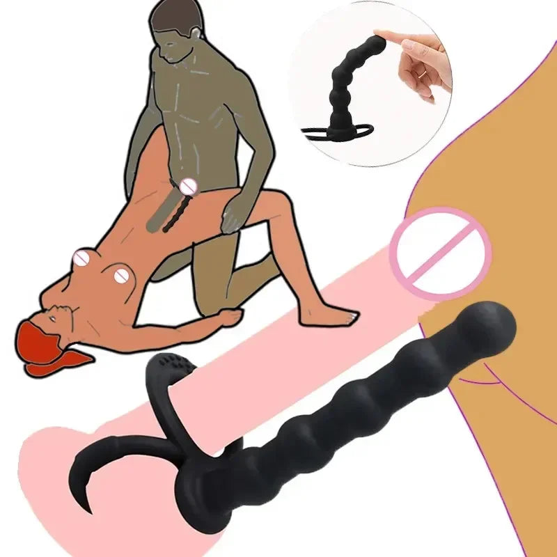 Double Penetration Dildo Penis Delayed Ejaculation Sex Toys For Couples Anal Beads Butt Plug Sex Ring G Spot Massager For Men EROCIT