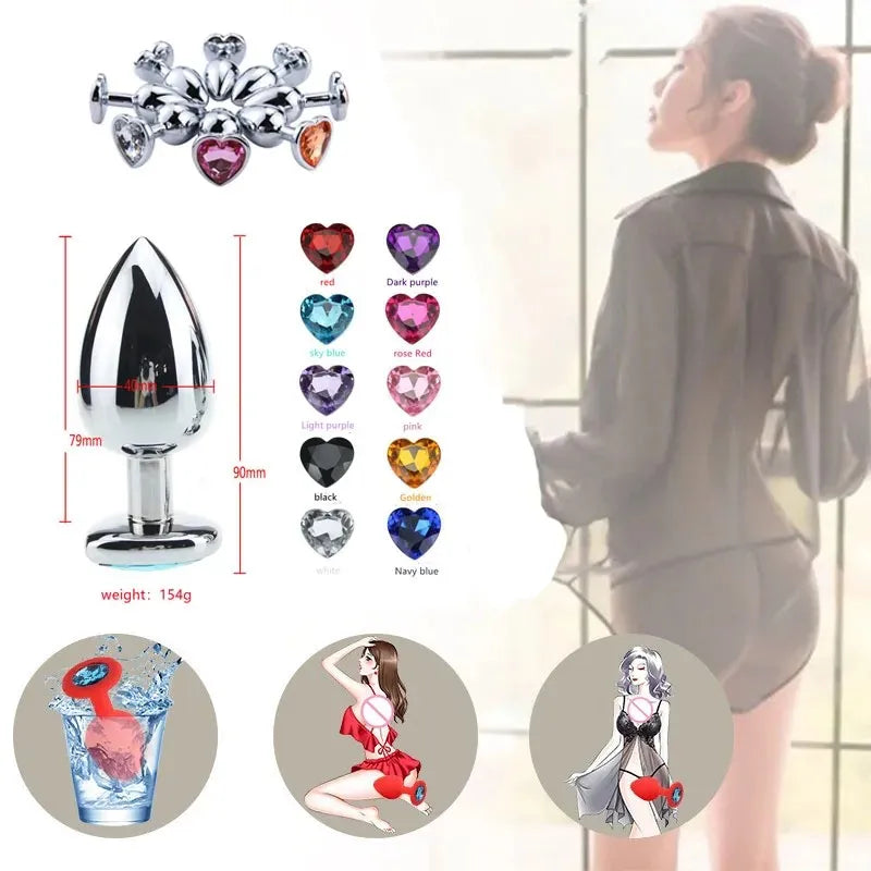 Metal Anal Sex Toys for Adult Men Women Tail Anal Plug Heart Shape Diamond Metal Butt Erotic Vagina Stimulator Prostate Massage EROCIT