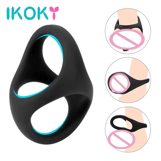 IKOKY Cock Ring Soft Silicone Sex Toys for Men Male Masturbator Sexy Dual Ring Penis Ring Men Time Delay Ejaculation EROCIT