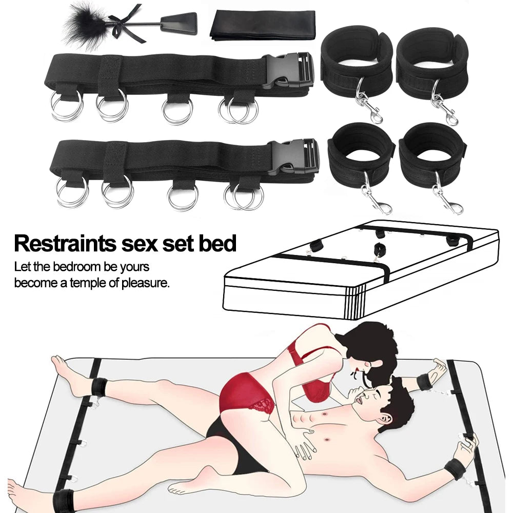 S&M Bed Bondage BDSM Bondage Kits Erotic Toy Restraint Set Sex Toys For Women Couple Binding Whip Anal Plug Handcuffs Adult Game EROCIT
