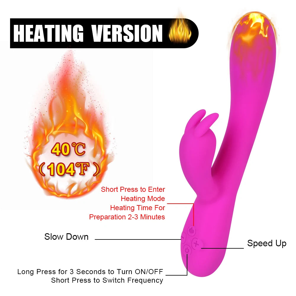 20cm Heated Dildo Rabbit Vibrator For Women Clitoris Nipple Stimulator Vaginal Anal Plug Sex Toys Female Masturbator Erotic Shop EROCIT