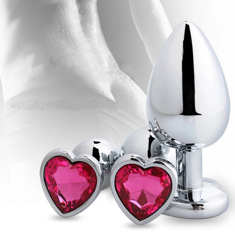 Metal Anal Sex Toys for Adult Men Women Tail Anal Plug Heart Shape Diamond Metal Butt Erotic Vagina Stimulator Prostate Massage EROCIT