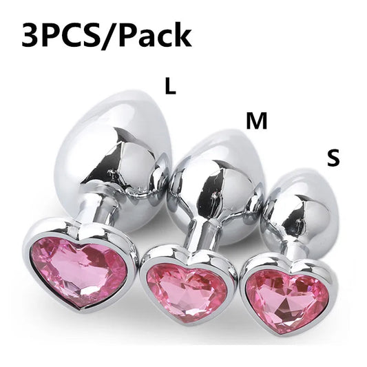 Anal Plug Heart 3 Sizes Stainless Steel Crystal Anal Plug Removable Butt Plug Stimulator Anal Sex Toys Prostate Massager Dildo EROCIT
